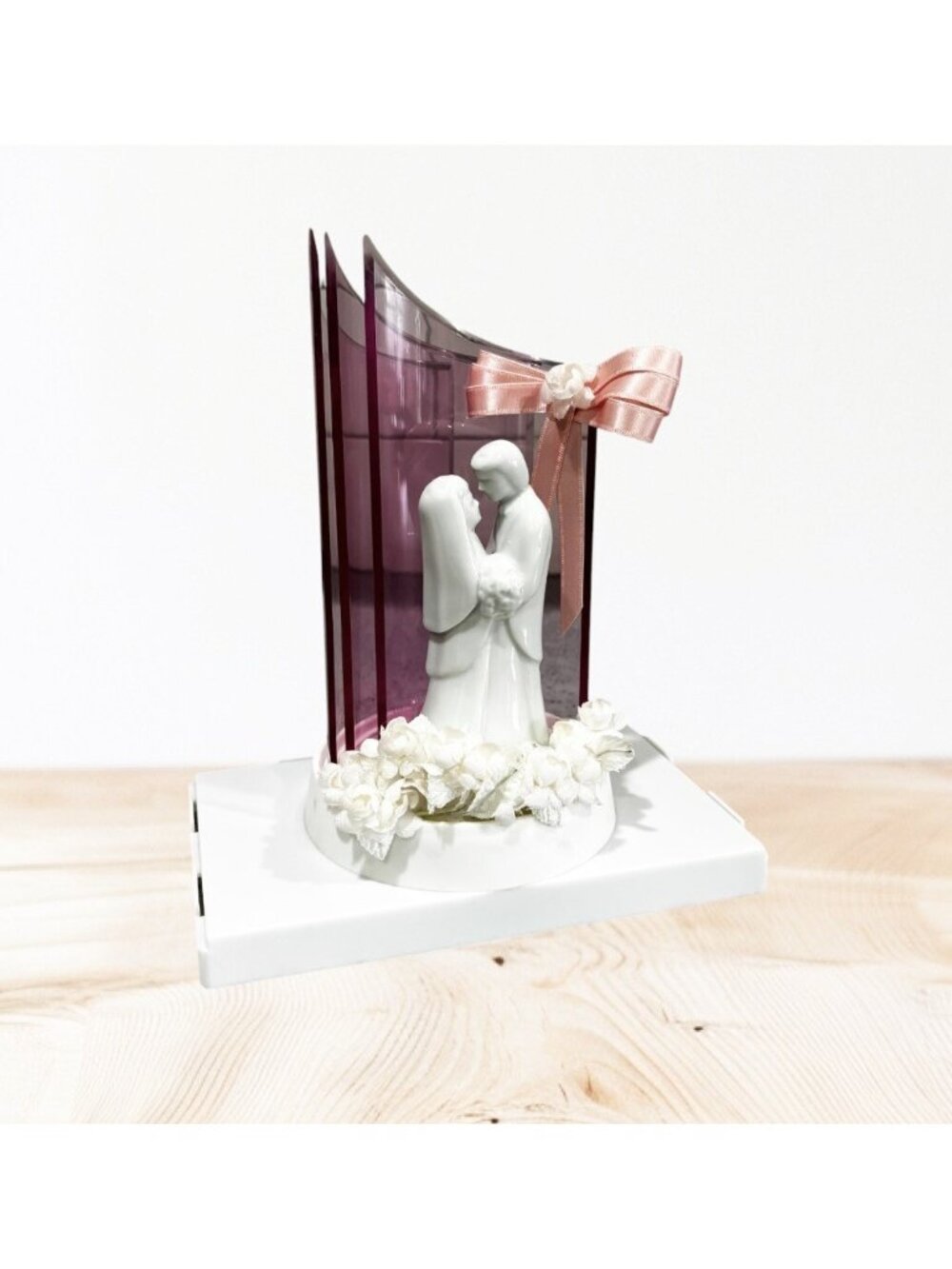 Vintage W/ Box Wilton Wedding Cake Topper Pink White Reflection Bride Groom